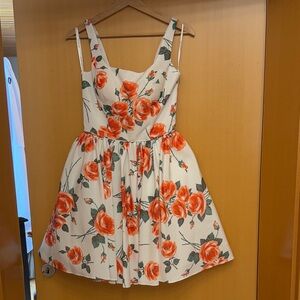 Sherri Hill Cream Dress with Orange Floral Pattern